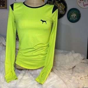 PINK small bright neon yellow athletic long sleeve shirt Victoria Secret EUC